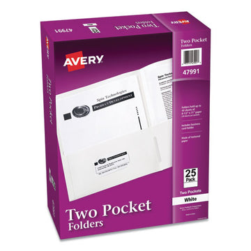 Avery® Two-pocket Folder, 40-sheet Capacity, 11 X 8.5, White, 25-box freeshipping - TVN Wholesale